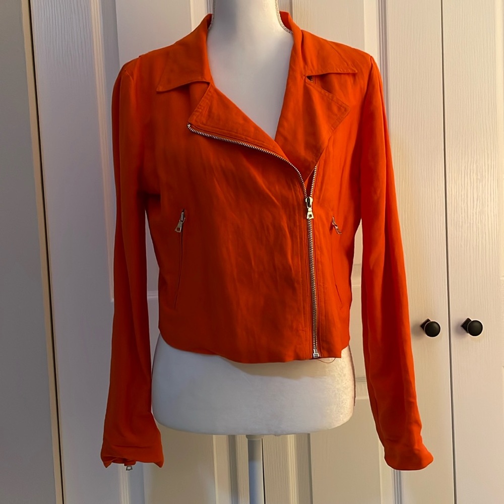 Karen Kane Women’s SZ S Orange Fully Lined Zip Blazer - Picture 1 of 16
